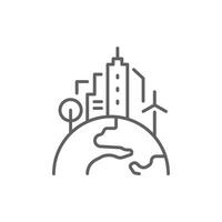 Green town icon. Simple outline style. Clean city, sustainable future, building, house, tree, earth, globe, world environment concept. Thin line symbol. Illustration isolated. Editable stroke. vector