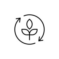 Reforestation icon. Simple outline style. Tree, plant with circle cycle, ecosystem, sustainable, restore, forest, environment concept. Thin line symbol. Illustration isolated. vector