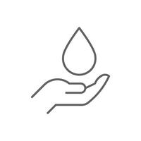 Save water icon. Simple outline style. Hand with water drop, hygiene, clean, energy, care, purity, sea, health, environment concept. Thin line symbol. Illustration isolated. Editable stroke. vector