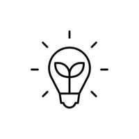 Green energy icon. Simple outline style. Save energy sign, leaf, sprout, light bulb, eco friendly, efficient, environment concept. Thin line symbol. Illustration isolated. vector