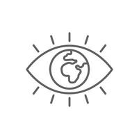 Global vision icon. Simple outline style. Eye with the earth in place of the iris, earth, world, globe, ecology, business concept. Thin line symbol. Illustration isolated. Editable stroke. vector