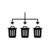 Waste Sorting icon. Simple solid style. Waste segregation, sorting garbage by material, bin, trash with arrow separate concept. Black silhouette, glyph symbol. Illustration isolated. vector
