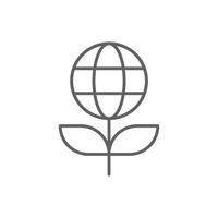 Sprout and world globe icon. Simple outline style. Planet plant leaf bio eco, green, global, protect, save nature, environment concept. Thin line symbol. Illustration isolated. Editable stroke. vector