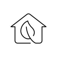 Eco house icon. Simple outline style. Home and tree leaf, building, green, construction, nature, environment, life, ecology concept. Thin line symbol. Illustration isolated. vector