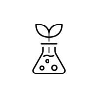 Plant research icon. Simple outline style. Laboratory test, flask, beaker, leaf, science, lab, smell, experiment, chemical concept. Thin line symbol. Illustration isolated. vector