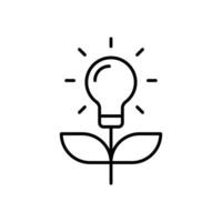 Sustainable ecological energy icon. Simple outline style. Creative lamp, light bulb nature, plant in the bulb, environment concept. Thin line symbol. Illustration isolated. vector