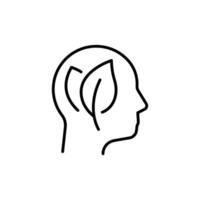 Green thinking icon. Simple outline style. Think green, nature and ecology, person head with leaves, plant, leaf, environment concept. Thin line symbol. Illustration isolated. vector