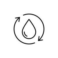 Purified water icon. Simple outline style. Water drop, renewable, recycle, reuse, circle, consumption, oil, arrow, environment concept. Thin line symbol. Illustration isolated. vector