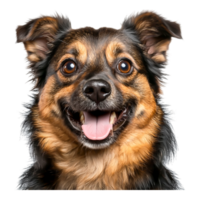 Happy Dog Smiling with Bright Eyes and Fluffy Ears in Portrait png