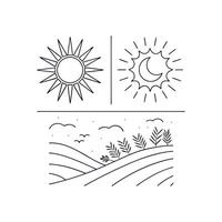 The sun and the moon are shown in a line drawing vector