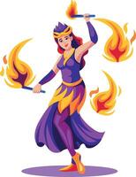 A flat illustration of fire dancer character vector