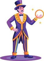 A flat illustration of a character doing magic trick with a ring vector
