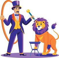 A flat illustration of lion trainer performing in a circus vector