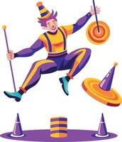 Circus clown showing his tricks illustration in flat style vector