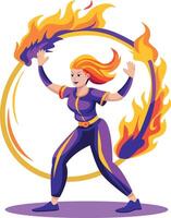 A flat illustration of a fire performer rotating a ring vector