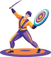 A flat illustration of a knife thrower character vector