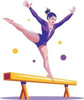 A flat illustration of a gymnast balancing on a wooden log vector
