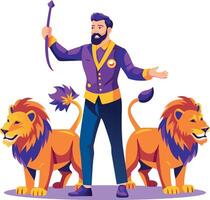 A flat illustration of a lion tamer vector