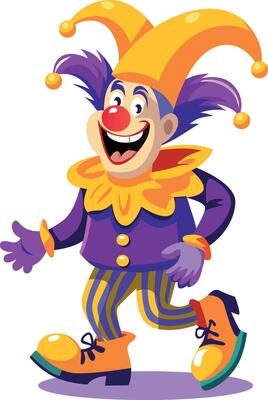 Funny circus jester illustration in flat style