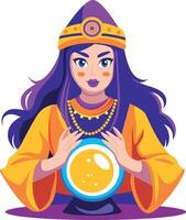 Fortune teller with a crystal ball illustration in flat style vector