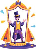 A flat illustration of a character performing circus magic trick vector