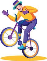A flat illustration of a character riding cycle vector