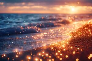 Sunset on the beach with sparkles photo