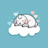cute cartoon sheep sleeping on cloud vector