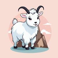 cartoon goat with horns standing on a mountain vector