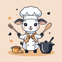 cartoon chef with a pot and pan vector