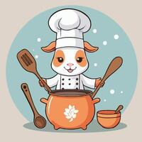 a cartoon chef with a pot and spoon vector