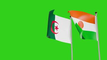 Algeria and Niger Flags Waving Together on Green Screen Representing International Partnership video