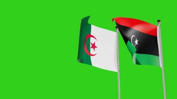 Algeria and Libya Flags Waving Together on Green Screen Representing International Partnership video