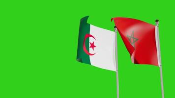 Algeria and Morocco Flags Waving Together on Green Screen Representing International Partnership video