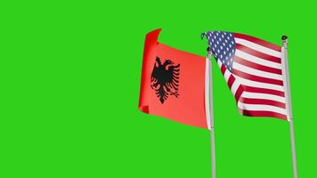 Albania and United States Flags Waving Together on Green Screen Representing International Partnership video