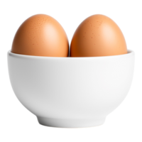 Fresh Brown Eggs in a White Bowl on a Clean Kitchen Surface png