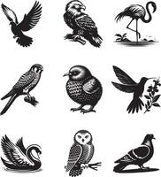 set of silhouettes of birds vector