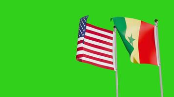 United States of America and Senegal Flags Waving Together on Green Screen Representing International Partnership video