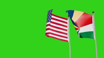 United States of America and Seychelles Flags Waving Together on Green Screen Representing International Partnership video