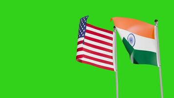 United States of America and India Flags Waving Together on Green Screen Representing International Partnership video