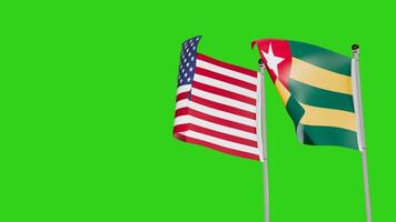 United States of America and Togo Flags Waving Together on Green Screen Representing International Partnership video