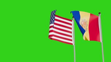 United States of America and Andorra Flags Waving Together on Green Screen Representing International Partnership video