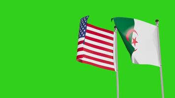 United States of America and Algeria Flags Waving Together on Green Screen Representing International Partnership video