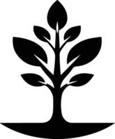 Minimalist plant icon and black silhouette stylized tree symbol. vector