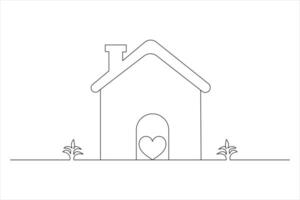 Home one line drawing of isolated continuous outline illustration vector
