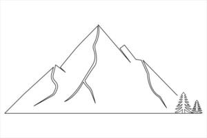 Mountain one line drawing of isolated continuous outline icon vector