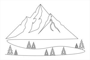 Mountain single line drawing of isolated continuous outline illustration vector