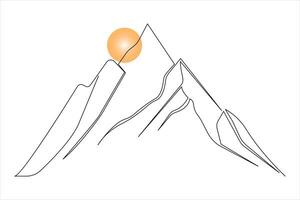 Mountain one line drawing of isolated continuous outline art vector