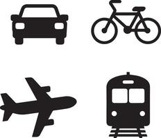 A set of plain logo like cycle, train, car and plain vector