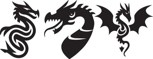 A set of modern dragon logos inside unique shields. vector
